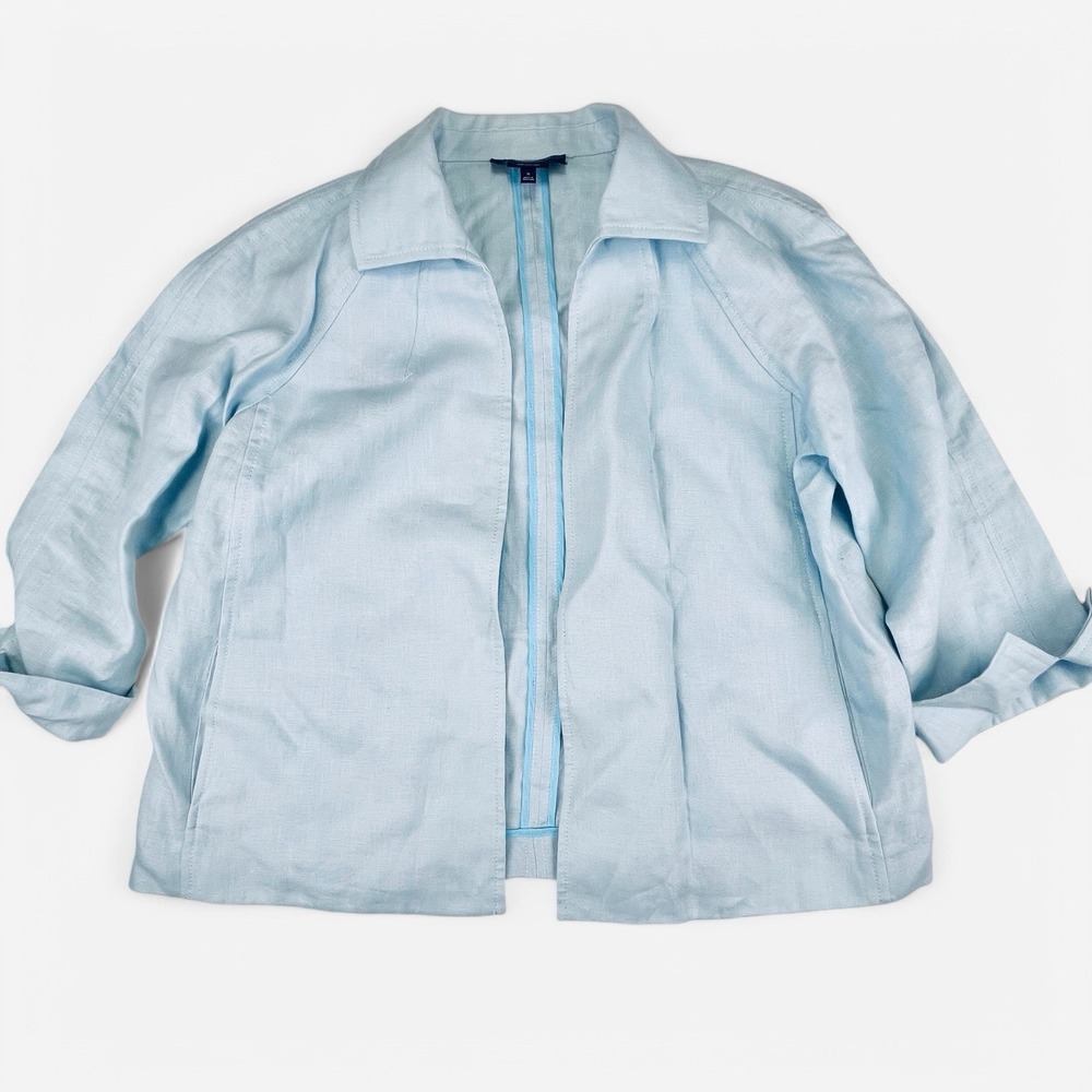 Talbots 100% Irish Linen Open Blazer Jacket Womens Petite X Light‎ Blue Cardigan